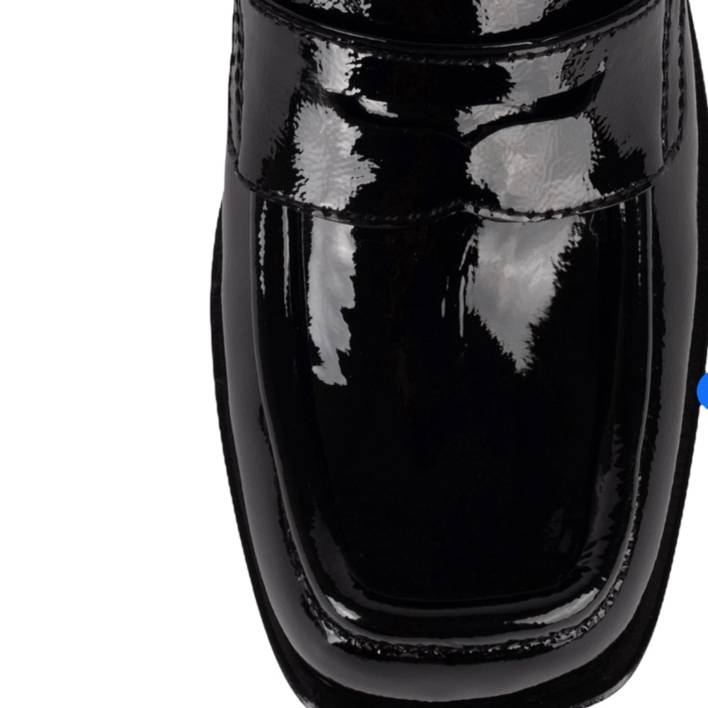 New JEFFREY CAMPBELL Sorbonne Black Crinkle Patent Leather Penny Loafer | Sz 10 - Picture 2 of 9